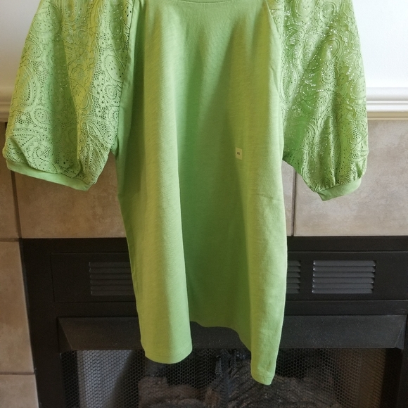 Loft Outlet XS Cucumber Smooth Raglan Lace Sleeve Top - Picture 3 of 3